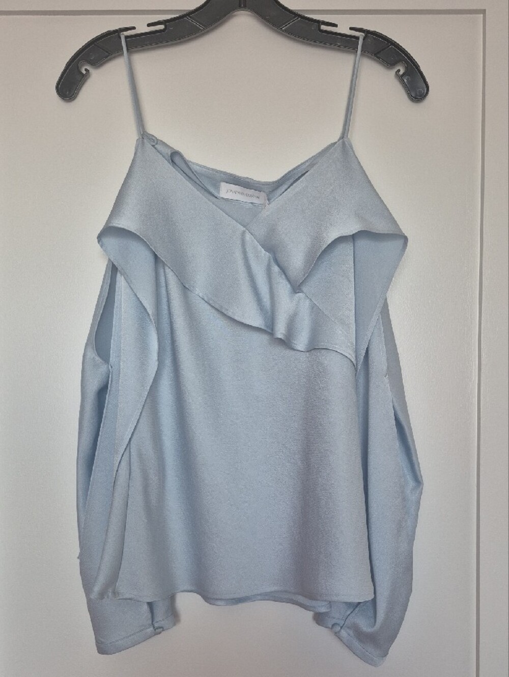 NWT Jonathan Simkhai Satin Off Shoulder Cut Out Top in Light Sky, Small